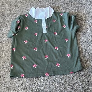 Kids Green Mushroom Print Polo Shirt